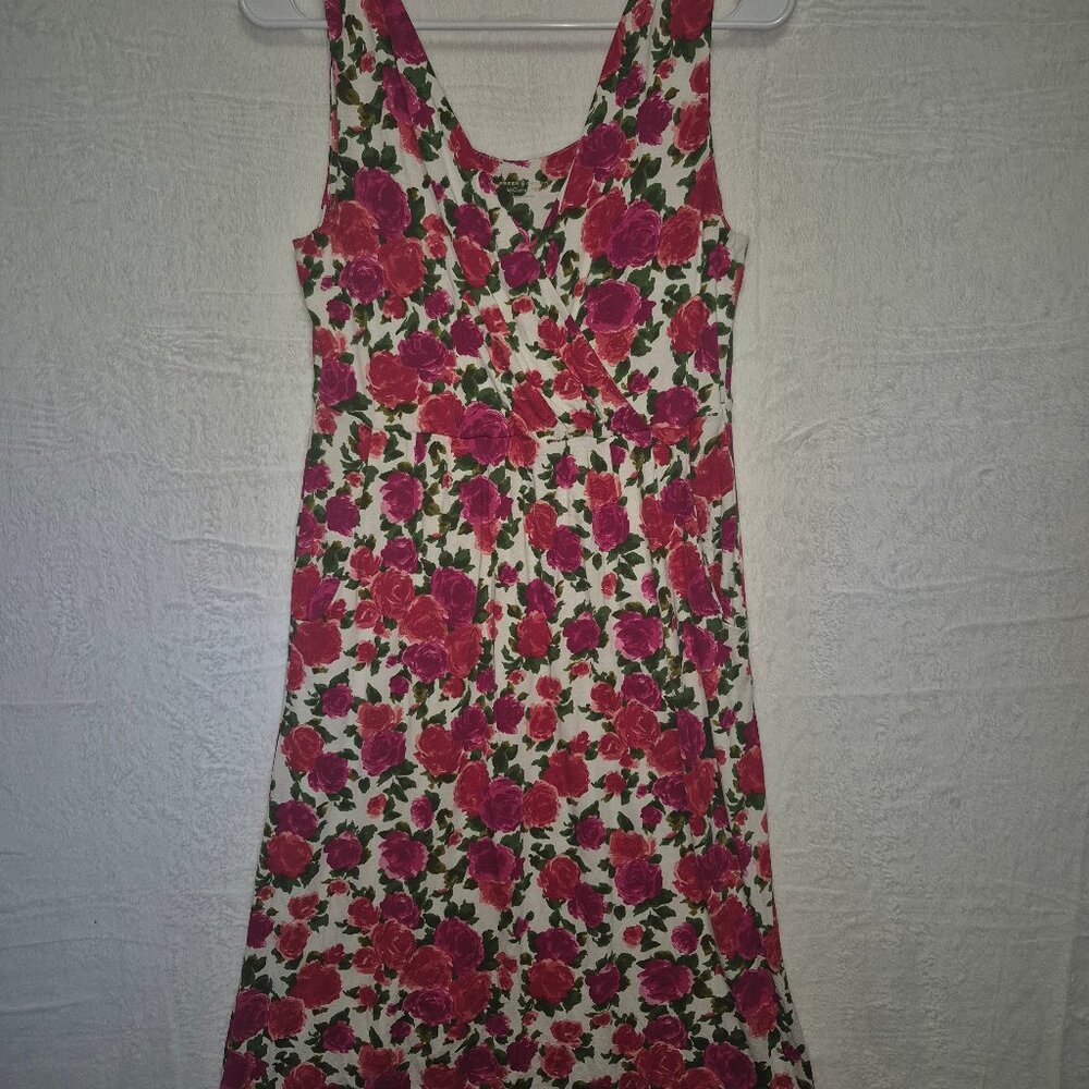 Garnet Hill Green Cotton Rose Print Dress Sz S-M Floral Fairycore Cottagecore - Picture 2 of 13